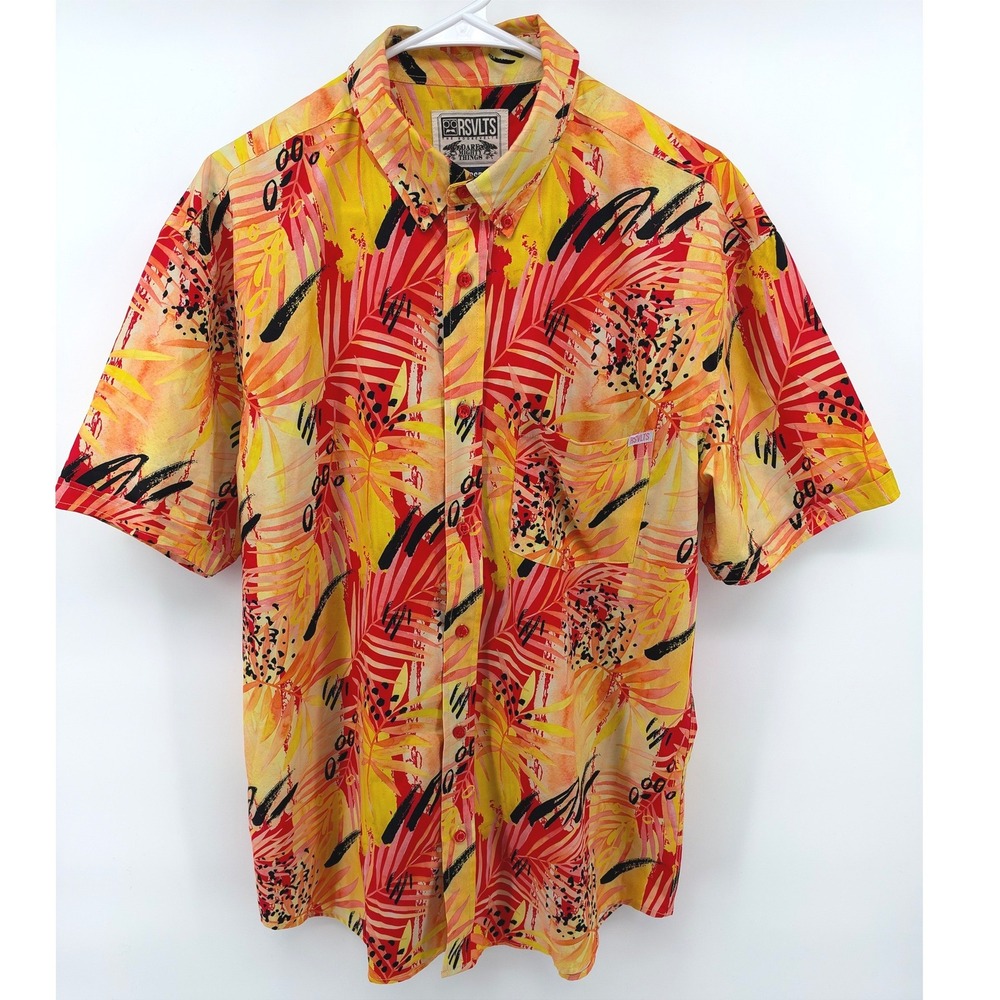 RSVLTS Men Large La Croy Kunuflex Button Down Shirt Blood L'Orange Tropical 80's